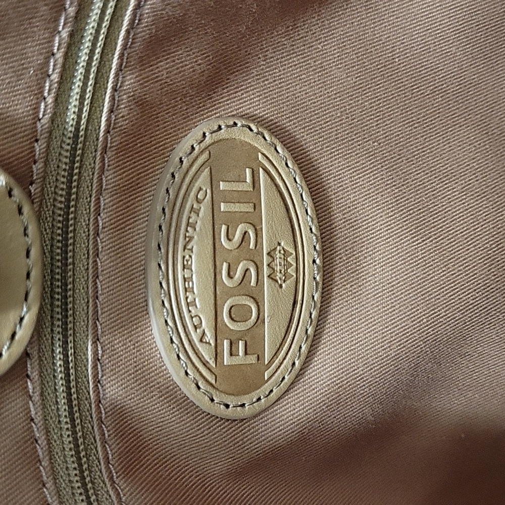 Fossil Cream & Brown Geometric Tote Bag With Leather Accents & Organizer Insert